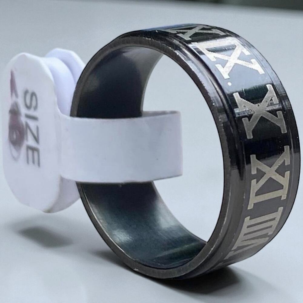 Black Stainless Steel Roman Numerals Ring Size 5